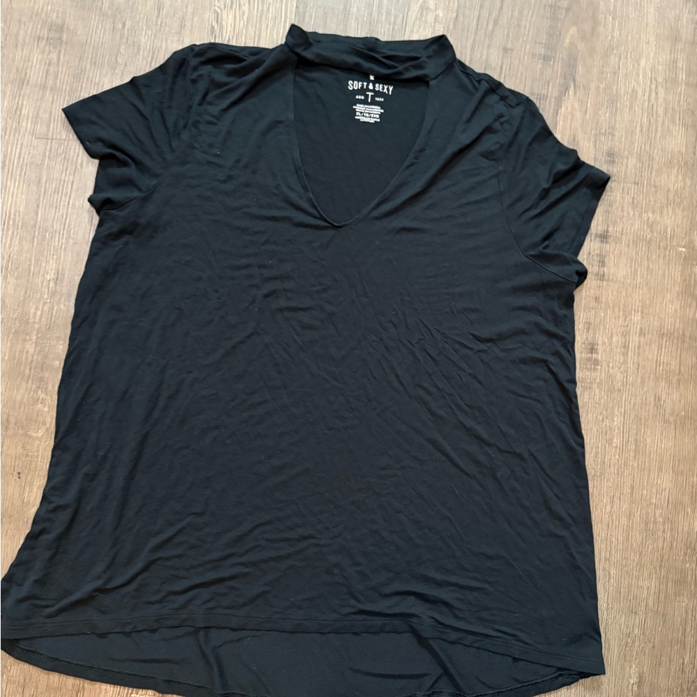American Eagle Outfitters Black Soft V-Neck Tee